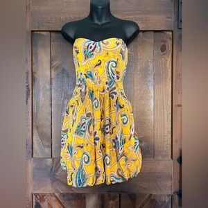 Tibi Strapless Dress in Yellow Paisley